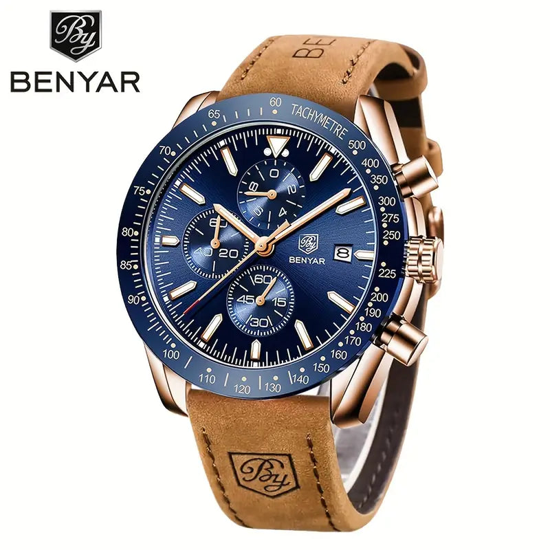BY BENYAR Herrenuhr Analog Quarz Chronograph Leuchtend Designer Herrenarmbänder Geschäft Arbeit
