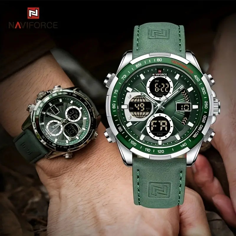AVIFORCE Herren Luxus Sport Quarzuhr - Wasserdicht, Echtes Lederarmband, Doppeldisplay mit Datum &