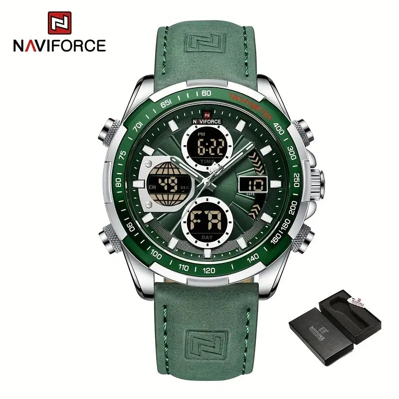 AVIFORCE Herren Luxus Sport Quarzuhr - Wasserdicht, Echtes Lederarmband, Doppeldisplay mit Datum &