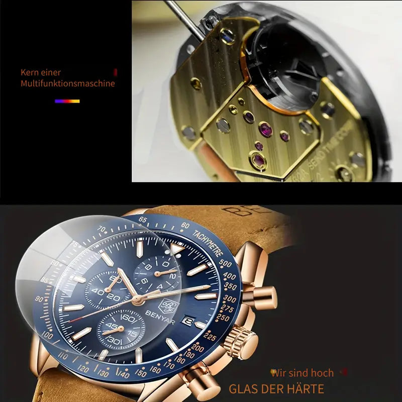 BY BENYAR Herrenuhr Analog Quarz Chronograph Leuchtend Designer Herrenarmbänder Geschäft Arbeit